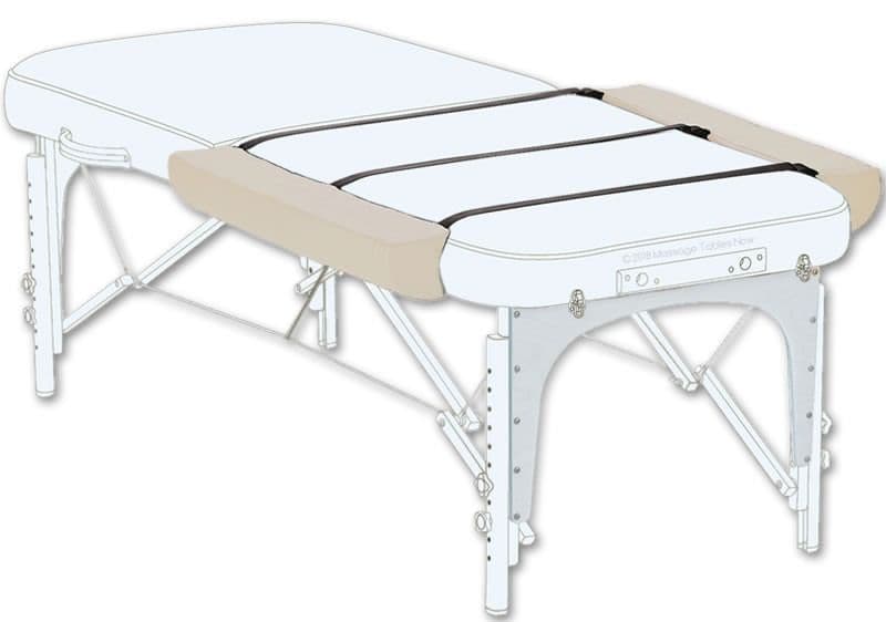 Armrest bolster can extend the width of the table making it more comfortable for larger clients
