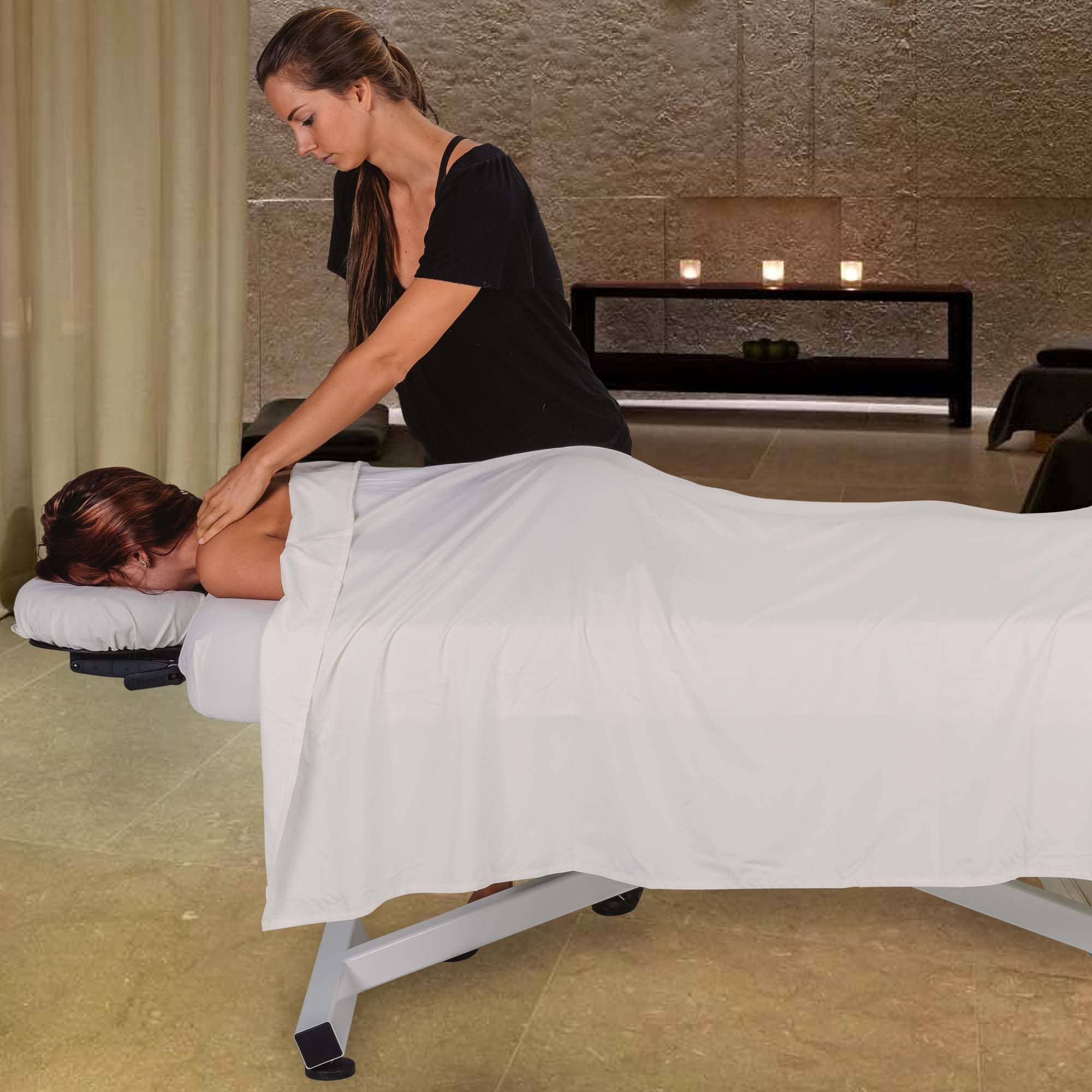 Client Massage on Ellora Vista Electric Lift Flat Massage Table