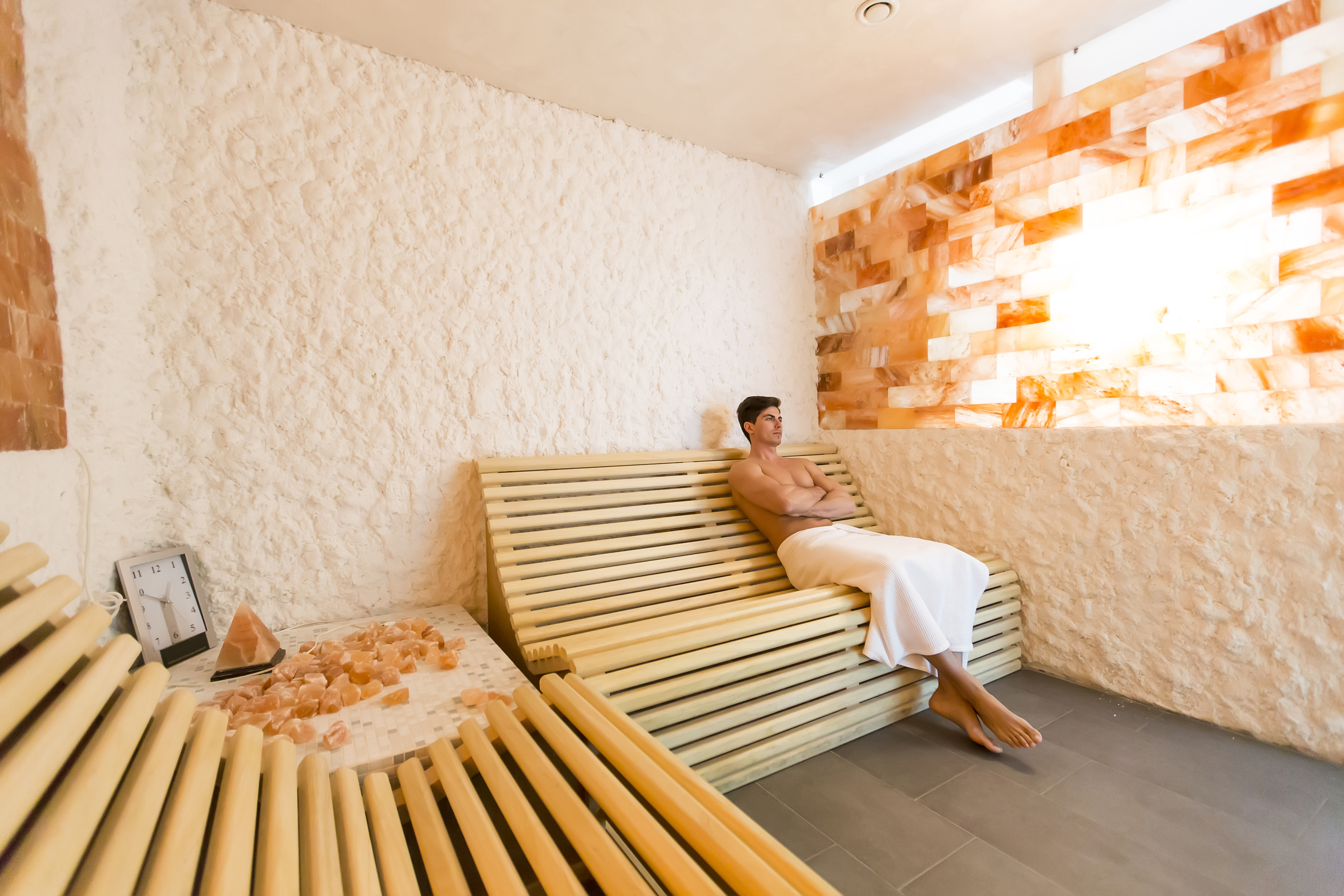 Client Relaxing in a Salt Therapy Room